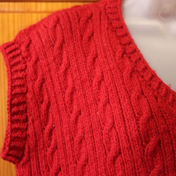 Vintage Red Handmade Vneck Knit Sweater Vest Large - Picture 5 of 7